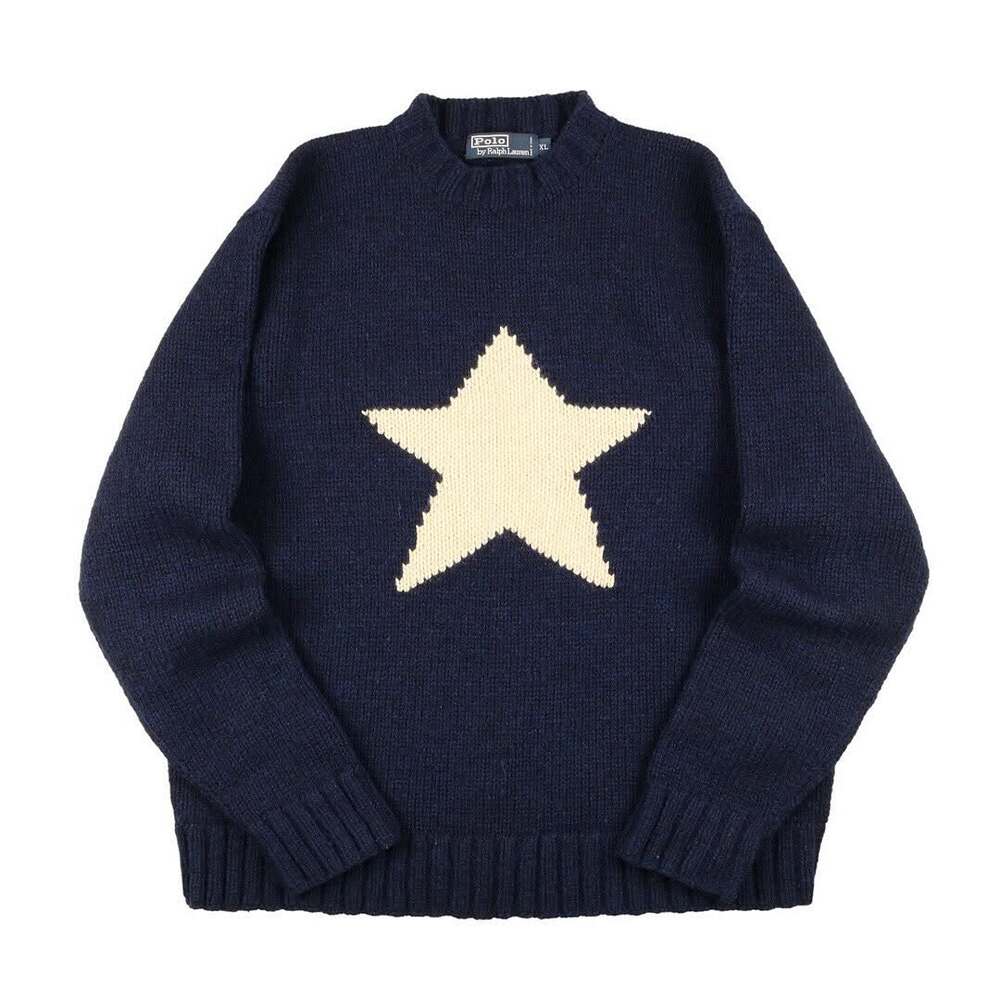 Polo Ralph Lauren Men's Sweater Navy Blue Size XL Hand Knit Star Wool 90s
